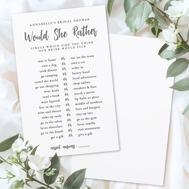 Jogo de Chá de Noiva 'Ela Preferiria' (Would She Rather Bride Bridal Shower Game)