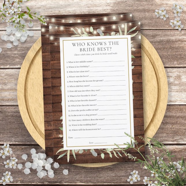 Jogo de Chá de Noiva Rústico Quem Conhece Melhor a (Rustic Who Knows The Bride Best Bridal Shower Game)