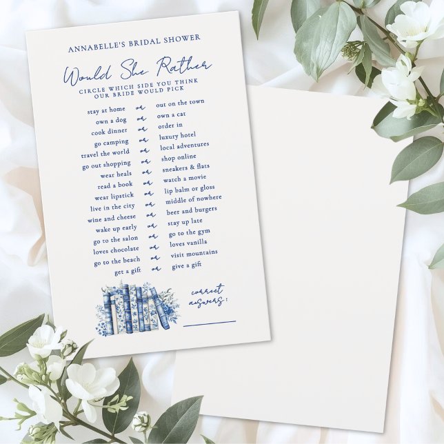 Jogo de Chá de Noiva 'Would Rather Blue Book' (Would Rather Blue Book Bridal Shower Game )