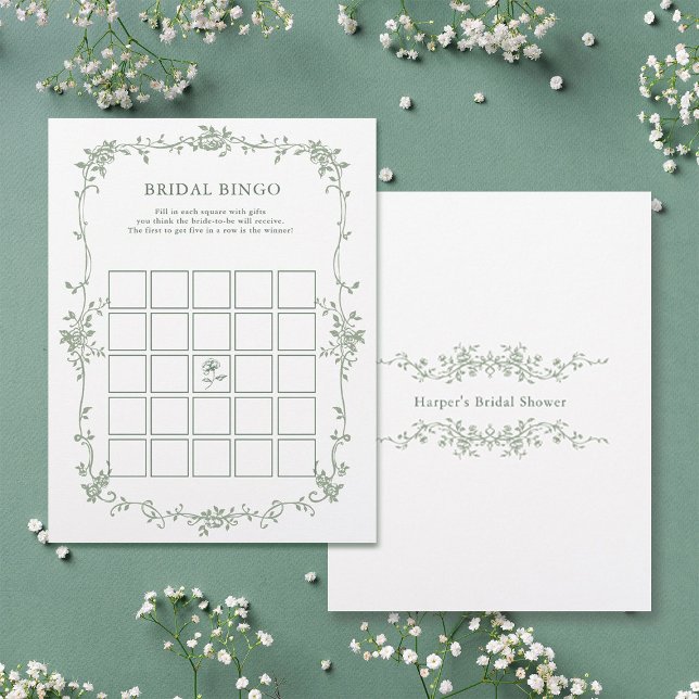 Jogo de Chá de panela "Bridal Bingo" Verde Sage (Front & Back)