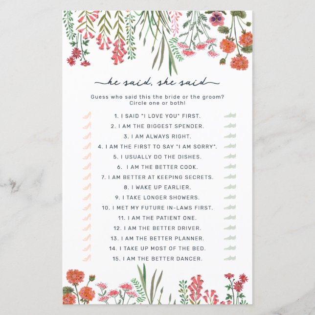 Jogo de chá de panela de casamento 'Ela disse, ele (Frente)