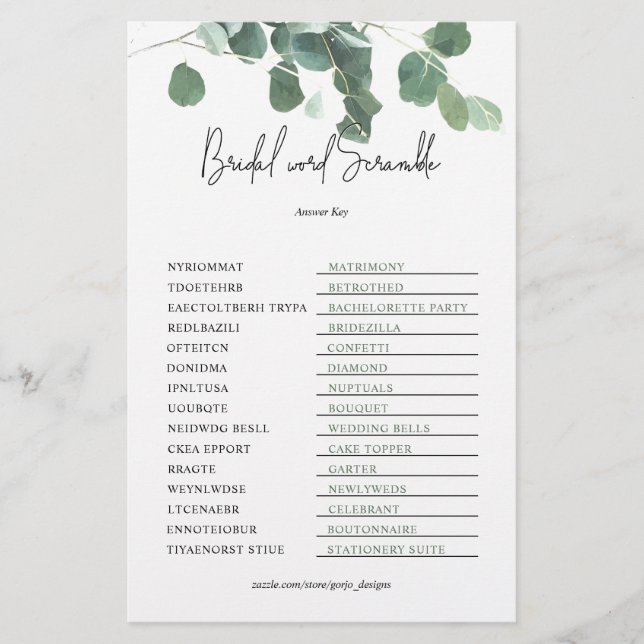 Jogo de Chá de panela de Chaves do Word Scramble E (Frente)