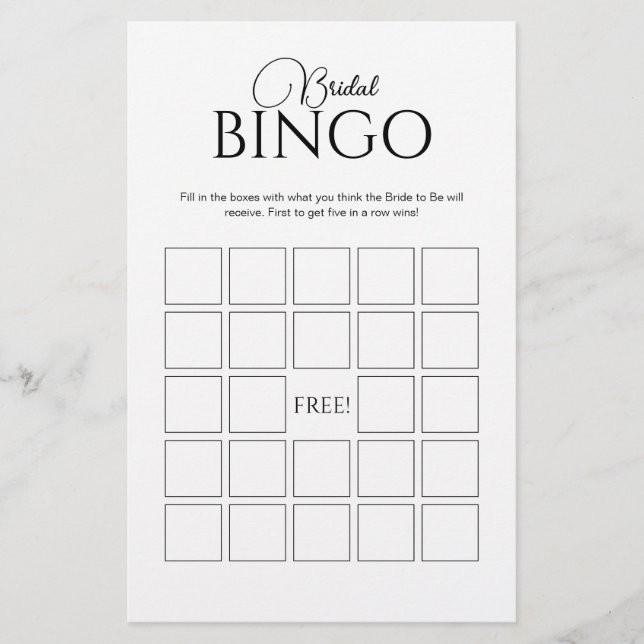 Jogo de Chá de panela do Bingo de Bridal Elegante (Frente)