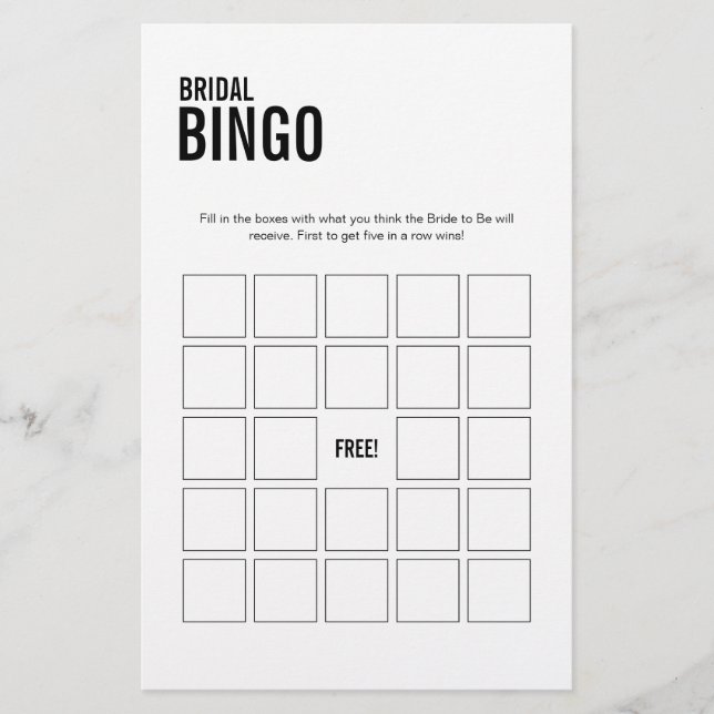 Jogo de Chá de panela Simples do Bingo de Bridal (Frente)
