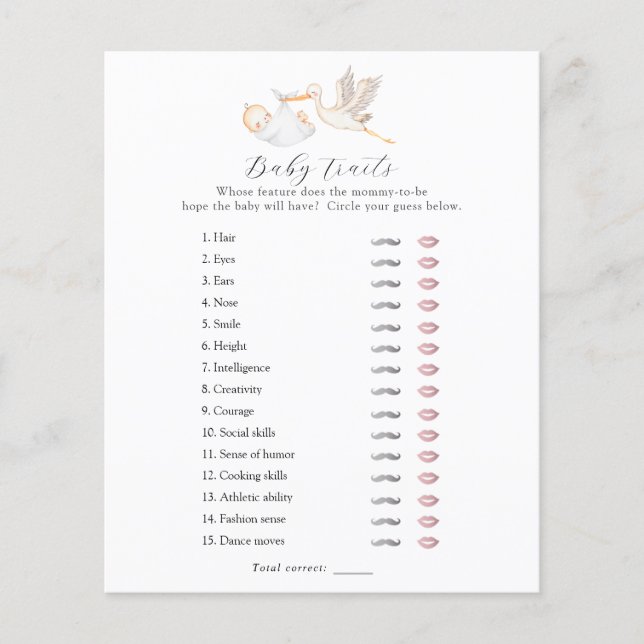 Jogo de Chá de Traços de Bebê de Stork (Frente)