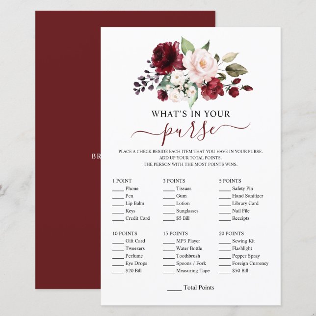Jogo de Chá Floral Elegante Burgundy Blush (Frente/Verso)