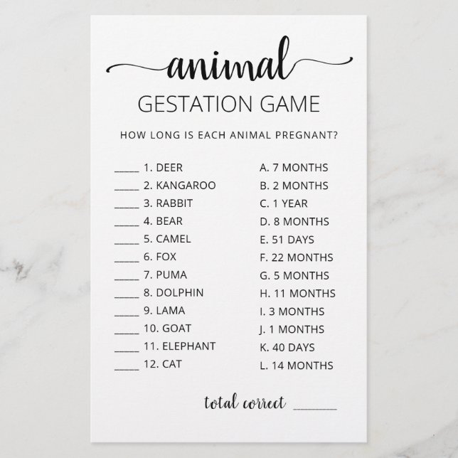 Jogo de Chuva de Bebê - Gestação Animal com Respos (Frente)
