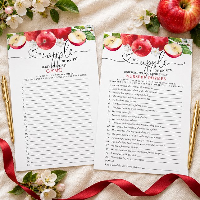 Jogo de Chuva de Memória de Rimas Infantis 'Apple  (Double the fun at your celebration while saving paper with this double-sided "Apple of My Eye" game )