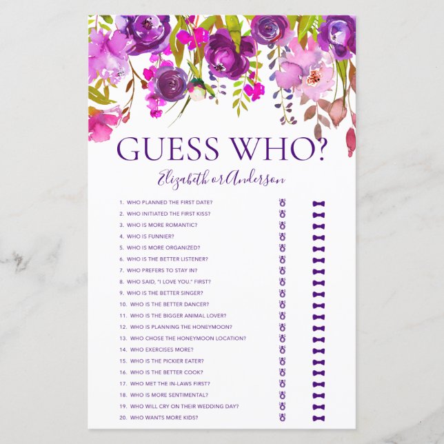 Jogo de Chuva de Noiva Quem é Floral Roxo (Frente)