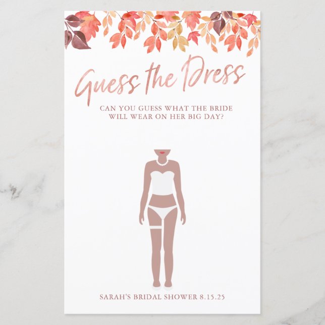 Jogo de Chuveiro de Noiva Adivinhe o Vestido Folha (Frente)