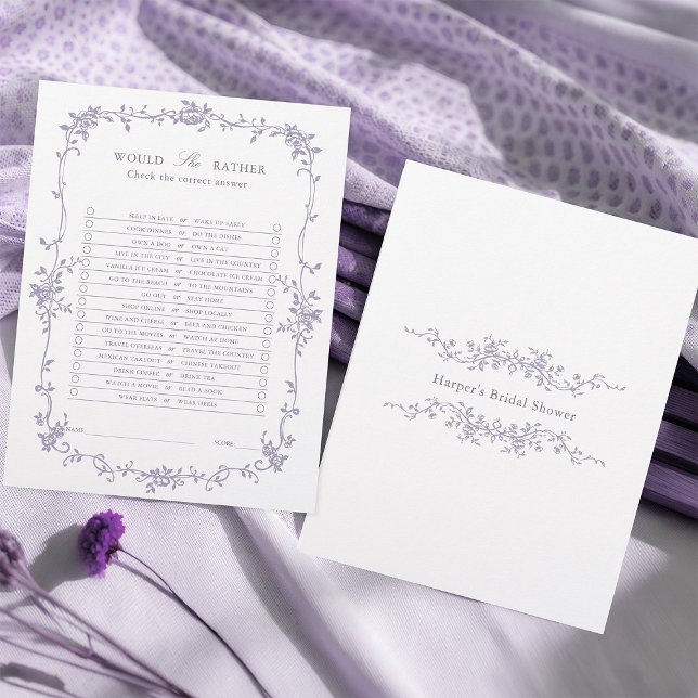 Jogo de Chuveiro de Noiva Lavender 'O Que Ela Pref (Front & Back)