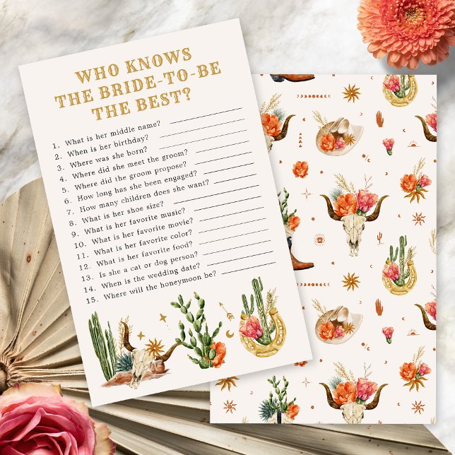 Jogo de Chuveiro de Noiva Ocidental (Western Who Knows the Bride -To-Be Best? Bridal Shower Game by Painted Paperie
)