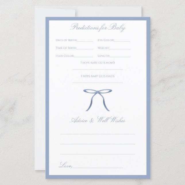 Jogo de Conselho e Previsões para Chás de Bebê com (Frente)