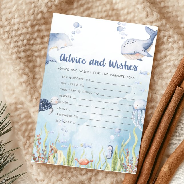 Jogo de Conselhos e Desejos para Chá de Bebê Azul  (Under the Sea Baby Shower Game)