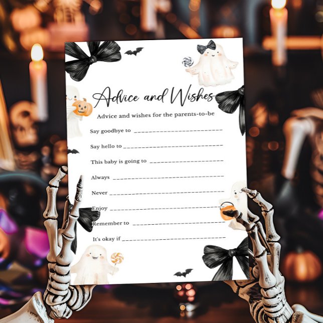 Jogo de Conselhos e Desejos para o Pequeno Fantasm (Black Bow Little Boo Halloween Baby Shower Advice and Wishes Game)