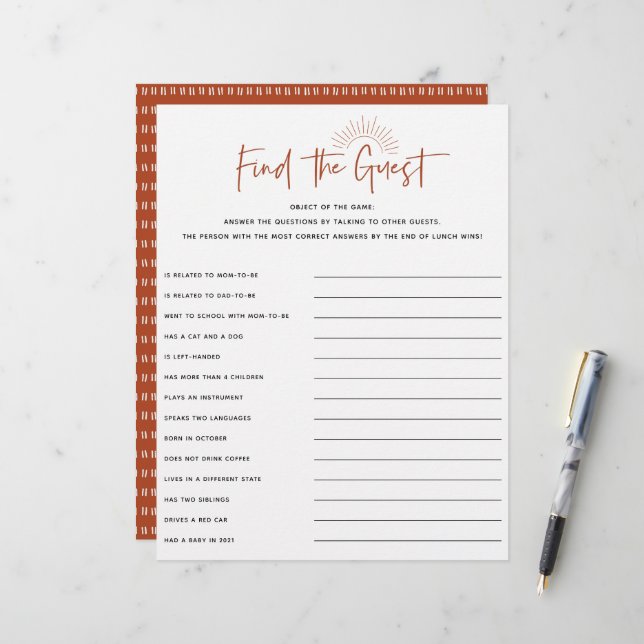 Jogo de Convidado do Boho Sunshine Chá de fraldas (Frente/Verso In Situ)