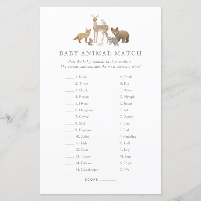 Jogo de Correspondência de Animais do Chá de frald (Frente)