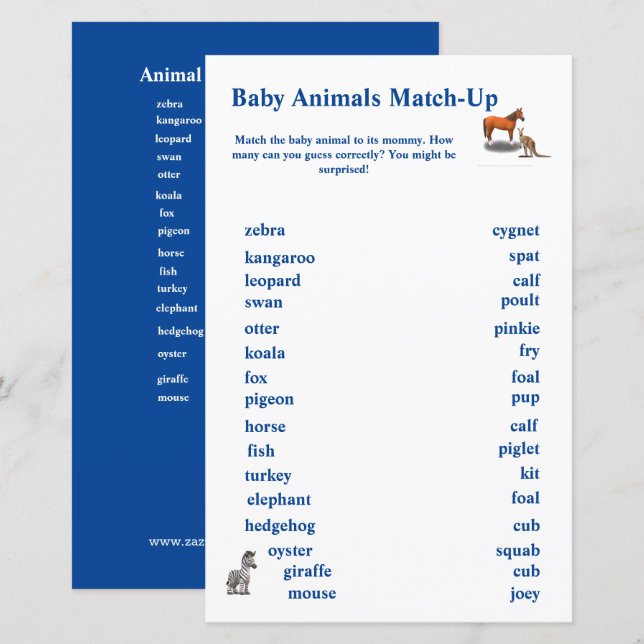 Jogo de Correspondência Temático de Animais Divers (Frente/Verso)