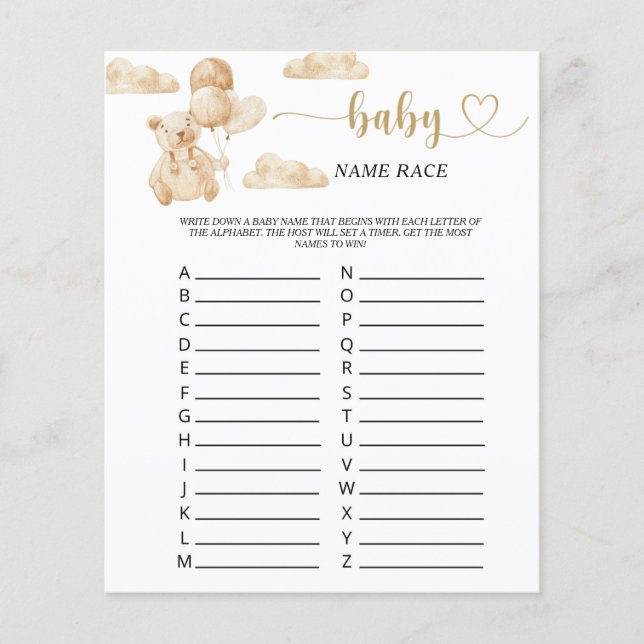 Jogo de corrida de nomes de bebês (Frente)