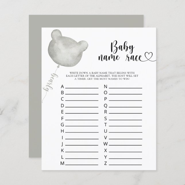 Jogo de corrida do nome Bear Bear (Frente/Verso)