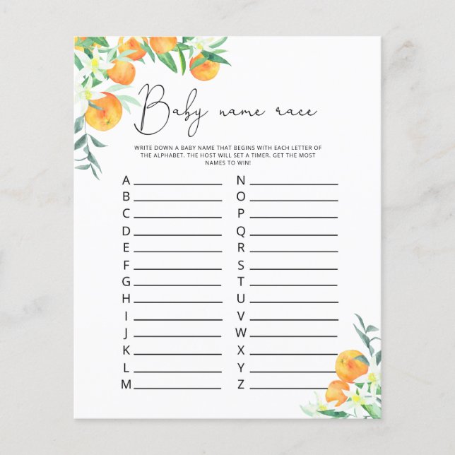 Jogo de corrida do nome do bebê (Frente)