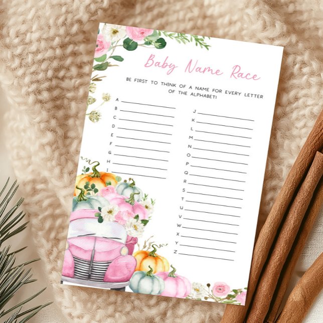 Jogo de Corrida para Escolher o Nome do Bebê Camin (Little Pumpkin Pink Truck Baby Shower Baby Name Race Game)