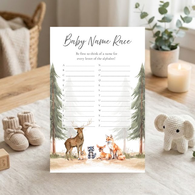 Jogo de Corrida para Nome de Chuva na Floresta Ave (Let the Adventure Begin Woodland Animals Baby Shower Baby Name Race Game)