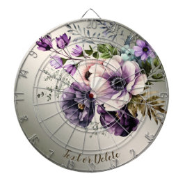 Jogo De Dardo Ouro Elegante das Flores Púrpuras de Aquarela