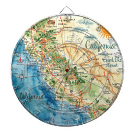 Jogo De Dardo Vintage Watercolor California Travel Map Art