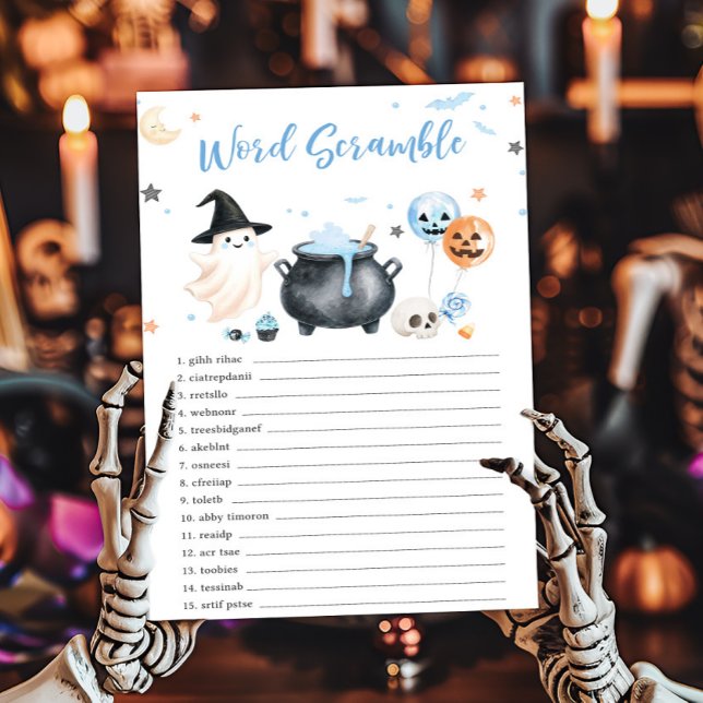 Jogo de Desembaralhar Palavras Blue Ghost Little B (Boy Little Boo Baby Shower Word Scramble Game)