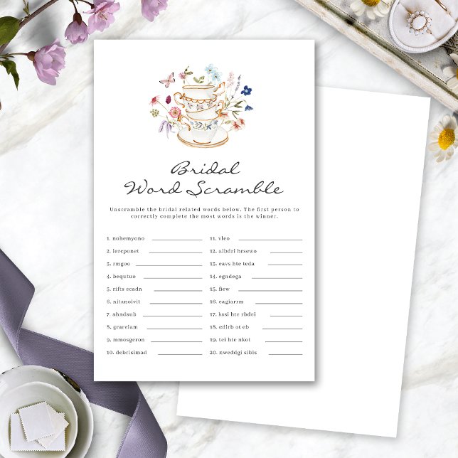 Jogo de Desembaralhar Palavras Chá de Noiva (Tea Cup Bridal Shower Word Scramble Game by Painted Paperie
)