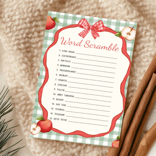 Jogo de Desembaralhar Palavras Gingham Apple of Ou (Apple of Our Eye Baby Shower Word Scramble Game)