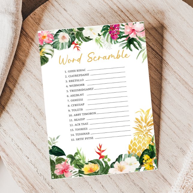 Jogo de Desembaralhar Palavras para Chuveiro de Be (Aloha Baby Shower Game )