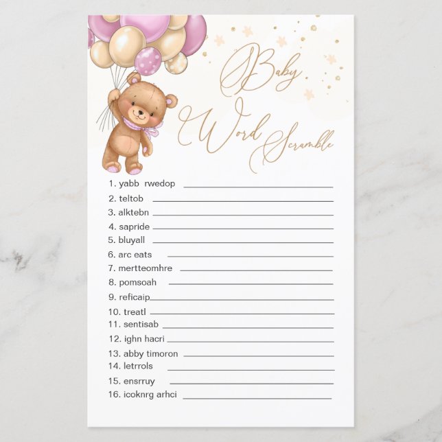 Jogo de Desembaralhar Palavras Urso de Pelúcia Bal (Frente)