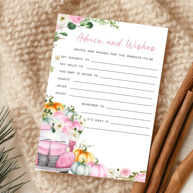Jogo de Dicas e Desejos do Caminhão Rosa da Abóbor (Little Pumpkin Pink Truck Baby Shower Advice and Wishes Game)