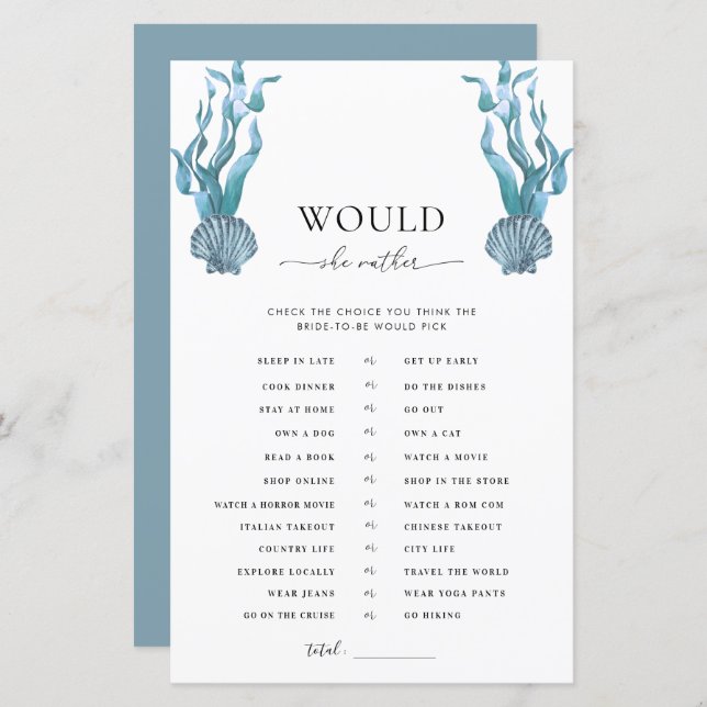 Jogo de 'Ela Preferiria' para Chá de Noiva com Con (Frente/Verso)