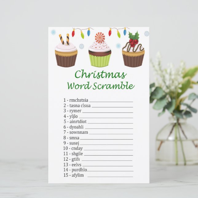 Jogo de embaralhar palavras de Natal com Cupcake (Em pé/Frente)