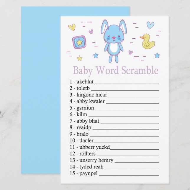 jogo de embaralhar palavras do Bebê Coelho Azul (Frente/Verso)