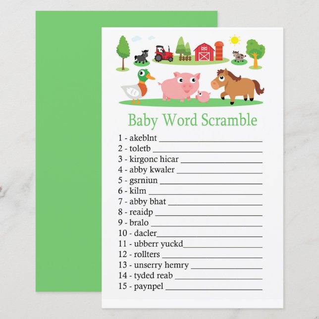 jogo de embaralhar palavras do bebê do quintal (Frente/Verso)