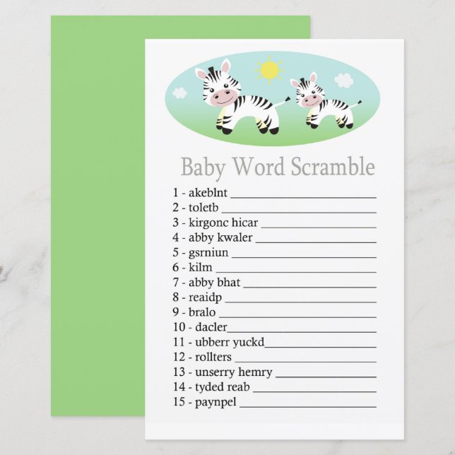 Jogo de embaralhar palavras Zebra Baby (Frente/Verso)