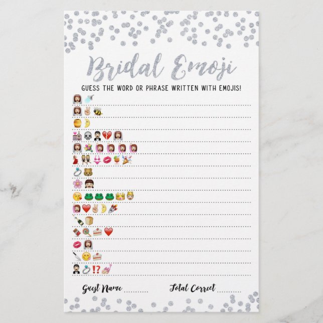Jogo de emoji de noiva com respostas Jogo de chá d (Frente)