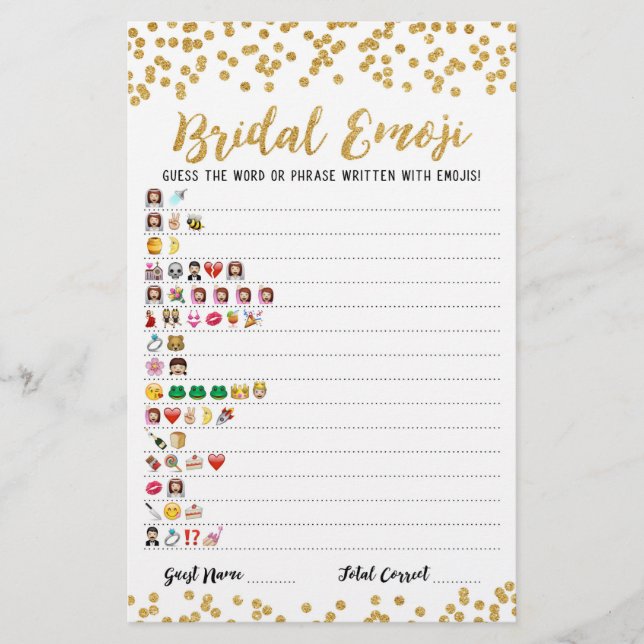 Jogo de emoji de noiva com respostas Jogo de chá d (Frente)