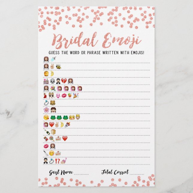 Jogo de emoji de noiva com respostas Jogo de chá d (Frente)