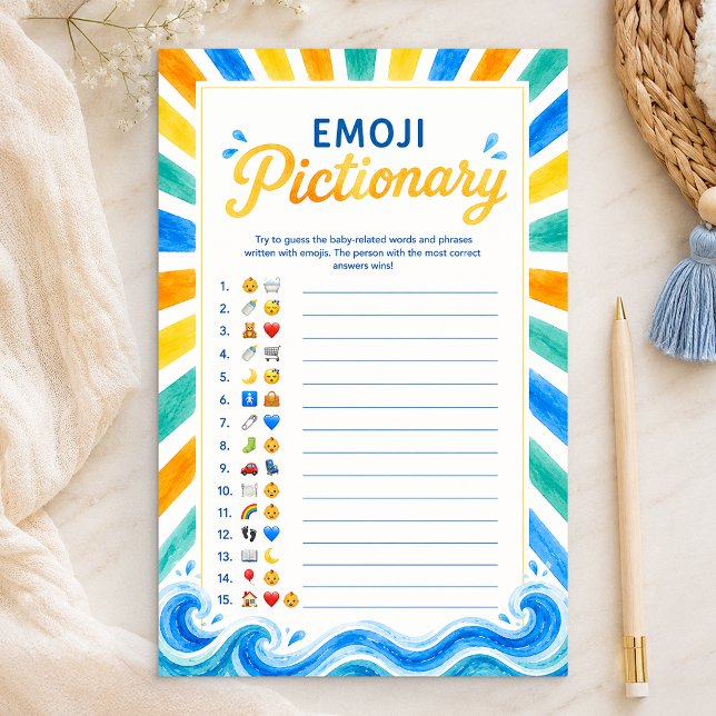 Jogo de Emoji Pictionary para Chá de Bebê Sunshine (PLAYING CARD)