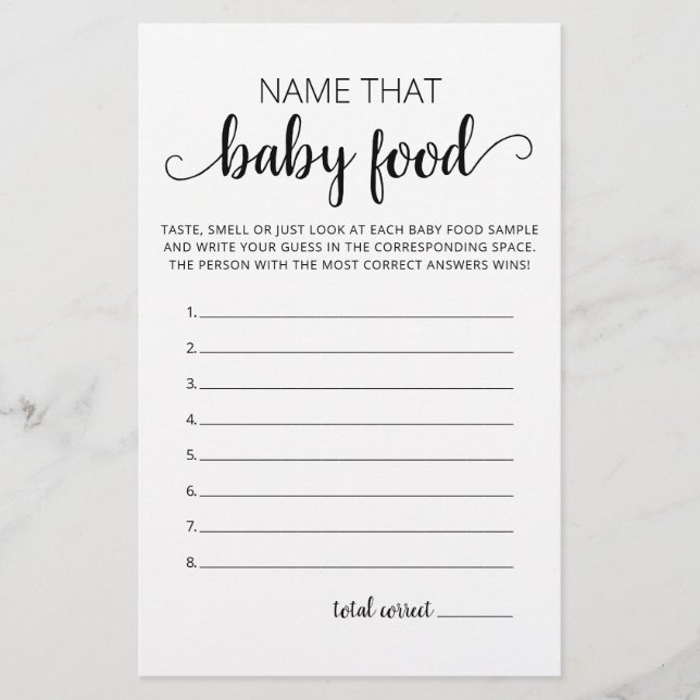 Jogo de festa para chá de bebê Nome Comida de Bebê (Frente)