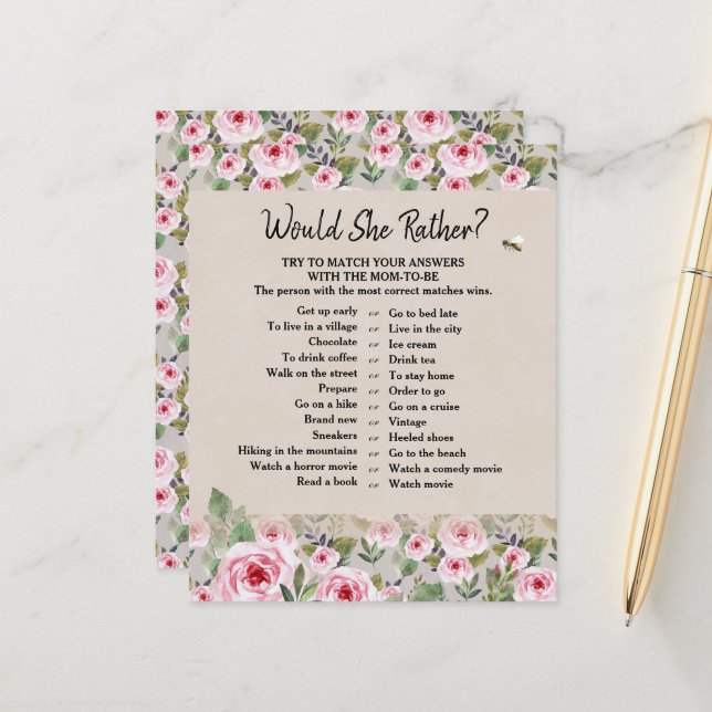 Jogo de Folha de Papel "Ela Preferiria?" (Frente/Verso In Situ)