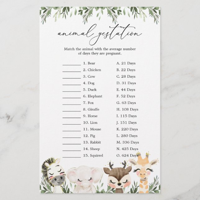 Jogo de Gestação de Animais Chás de fraldas Adoráv (Frente)