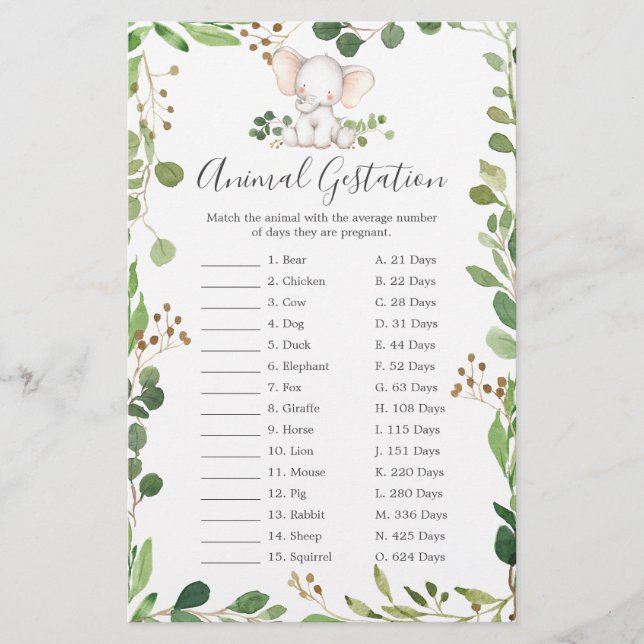 Jogo de Gestação de Chá de fraldas Elefante (Frente)