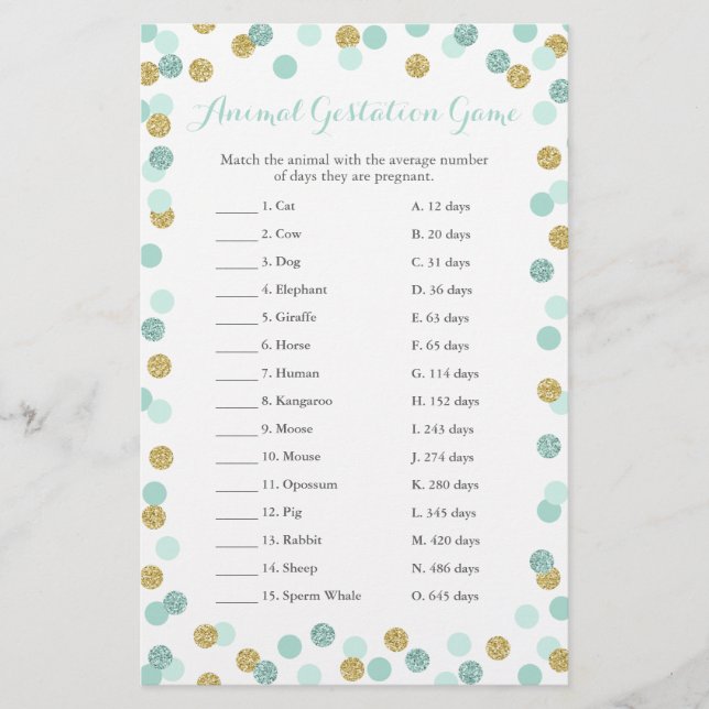 Jogo de Gestação de Chás de fraldas Mint e Dourada (Frente)