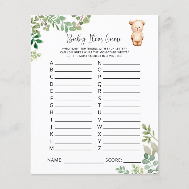 Jogo de Item Bebê Inicial. Jogo do chá de fraldas (Frente)